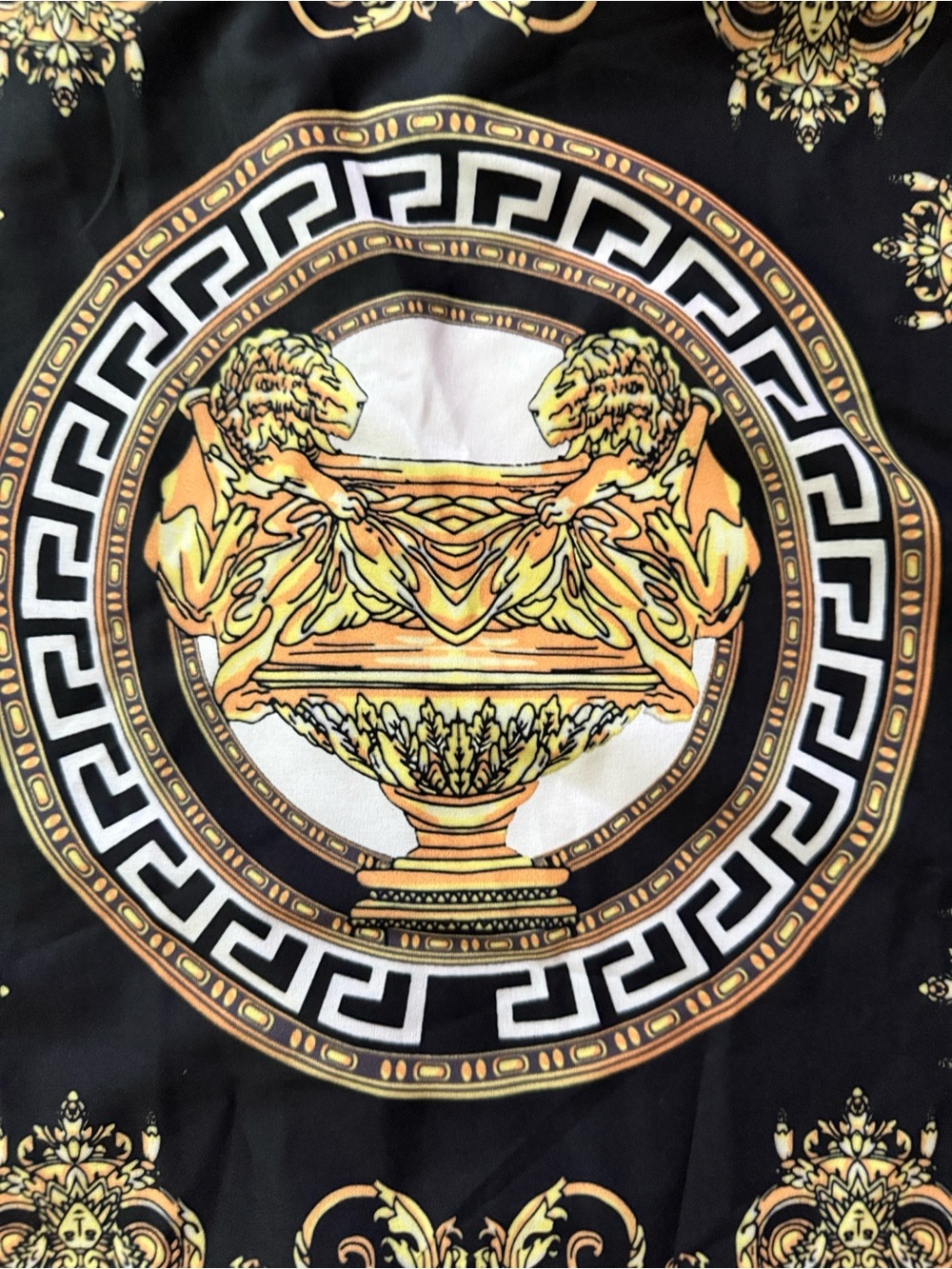 Baroque-Print Button-Up Shirt in Black and Gold - Picture 15 of 15